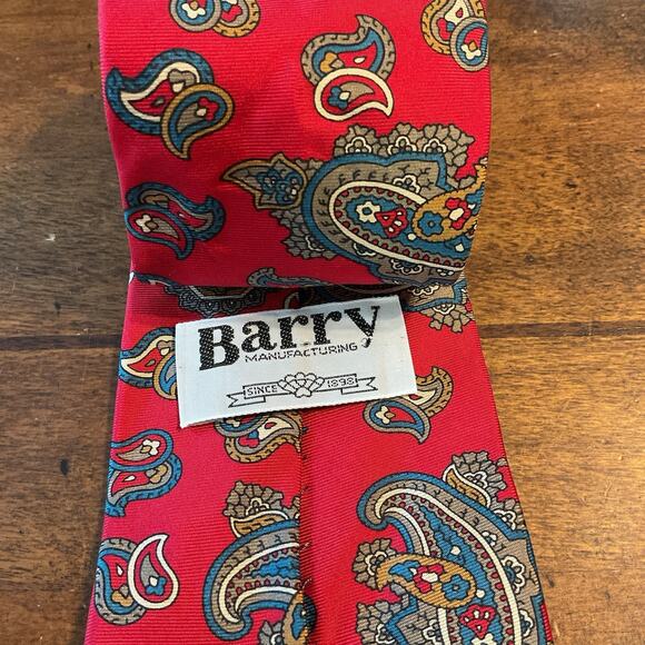 Barry Manufacturing Men’s Neck Tie 100% Silk Red multicolor Paisley Print - Picture 2 of 4